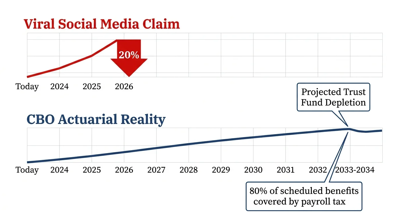 A timeline comparison showing the false 2026 cut-off versus the actual 2033 actuarial projection.