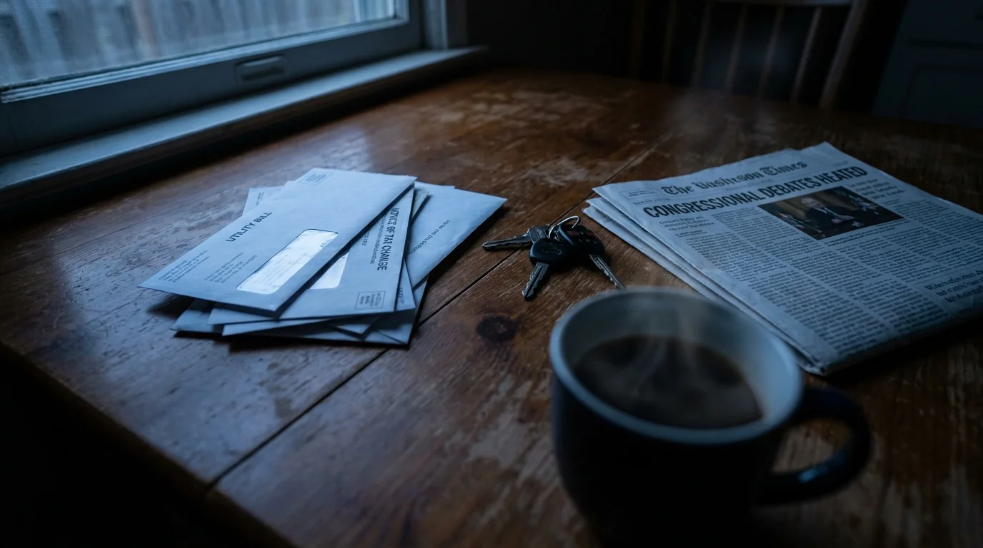 A close-up of a kitchen table with coffee, mail, and a newspaper, showing where policy meets daily life.
