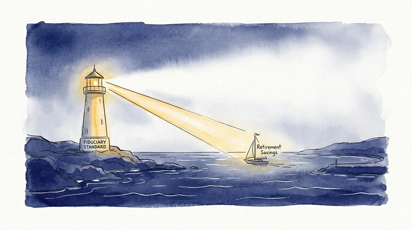 An illustration of a lighthouse guiding a boat labeled 'Retirement Savings' through the fog.