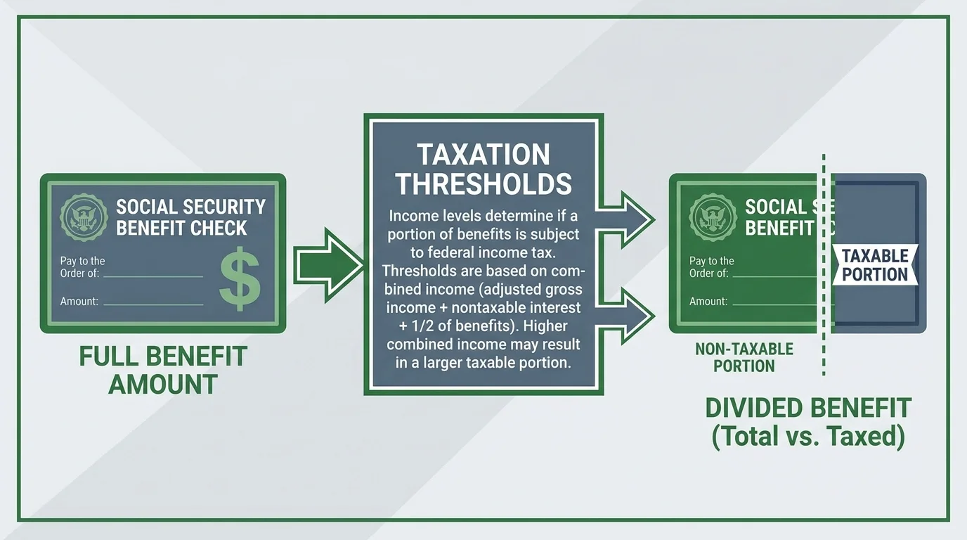 An infographic showing how a portion of Social Security benefits is separated for taxation.
